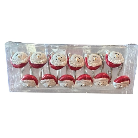 Other - Christmas Set of 12 Shower Curtain Hooks Santa Hat Snowman Holidays Decor